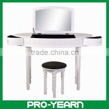 Modern Makeup Dresser Wooden Dressing Table with Mirrors and Rotatable Drawers and Stool and Stylish Designs for Bedroom