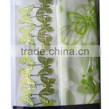 butterfly pattern design peva shower curtain with resin hooks