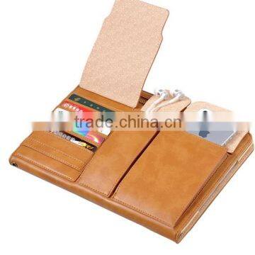 Zipper pocket pouch bag handheld stand cover Leather case for ipad