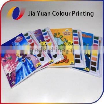 Cover full color printed paint books for kids with colour water brush