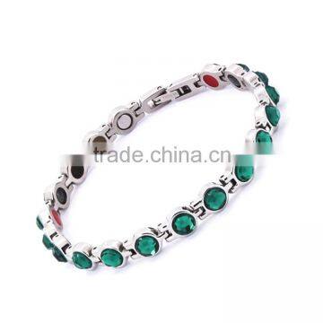 2016 hot girl's jewelry steel magnetic bracelet with green zircon