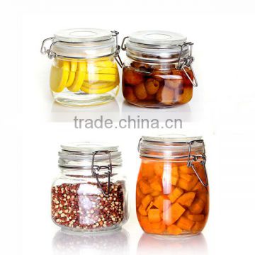 2.2L 3.8L Recycled airtight Round shape glass jar with metal clip top lid for kitchen and food