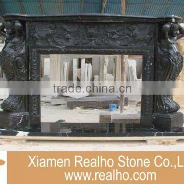 Black Marble Fireplace with Carving