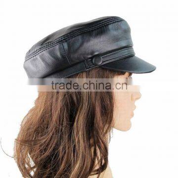 New Women's Black 100% Real Sheepskin Leather hat