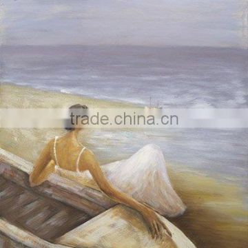 Wooden framed cheap beach oil paintings on canvas