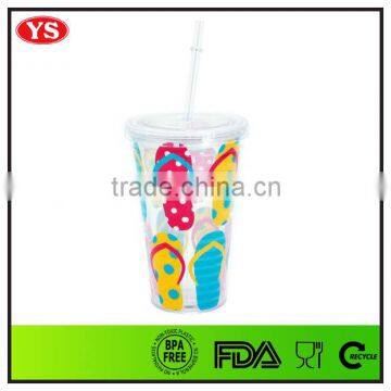 16oz Bpa Free Double Wall Photo Insert Acrylic Tumbler With Straw
