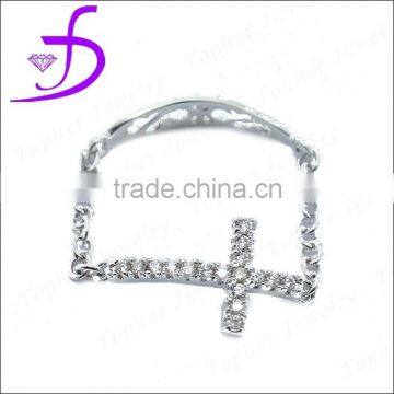 2015 new fashion gemstone 925 silver cross chain ring