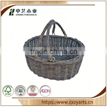 Best selling forest Accept OEM rustic hinging round shallow storage wicker basket storage