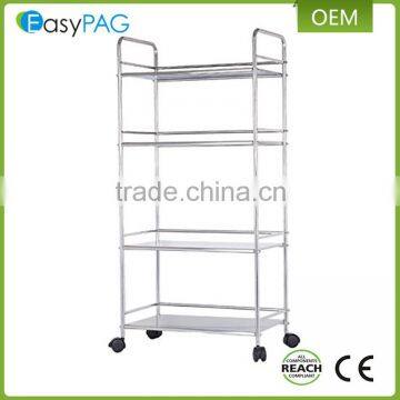 High quality 4 tier chrome shelf metal racking wheel kitchen Cart