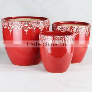 Outdoor terracotta red glazed flower pots & planters