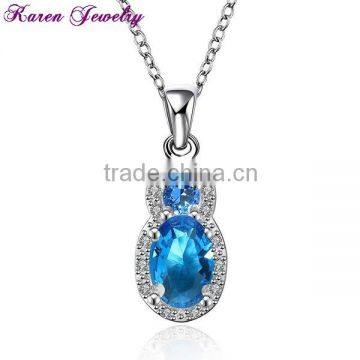 Elegant Big Sapphire Blue Crystal Platinum Plated Pendant Necklace Statement Necklace Women Fashion Necklaces for Women 2014