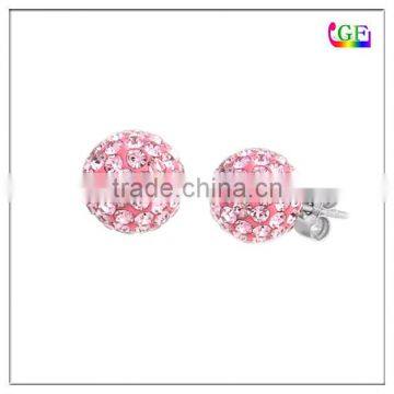 Hot Sales Newest gold Pink Crystal stone Ball Ear Stud