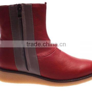 Fashion ladies red leather boots with zipper closure