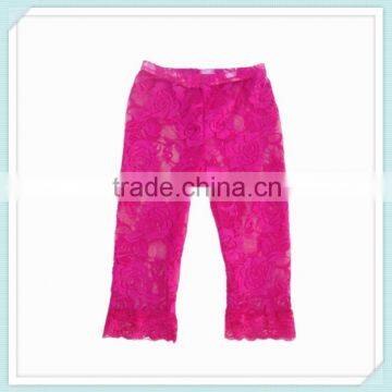 2015 wholesale lovely baby girl lace flower leggings kids ruffle pants girls lace pants colorful lace ruffle leggings hot pink