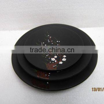 Black cherry flowers Japanese style lacquer dish, 100% handmade with cheap price