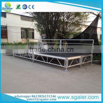 Low cost black platform 4ft by 8ft aluminum portable stage with guardrail