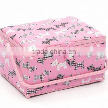 Dog Print Wooden Sewing Kit Box w/ Accessories