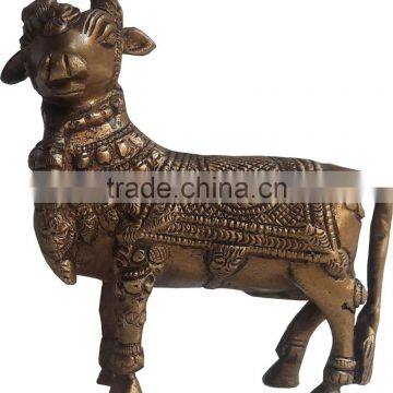 Hindu Regligious Kamdhenu Cow with Fine Hand Carving Brass Statue