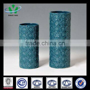 luxury carved flowers pattern ceramic blue vases chinese for hotel