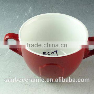 Colored Ceramic Mug Cup/soup Cup Two Handles 550 ml With Spoon / Christmas Cup Embossed photo-2