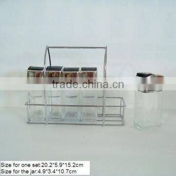 6pcs glass spice jar set with metal rack