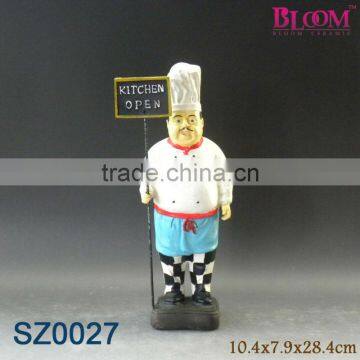 Famous restaurant decor resin cooking chef figurines with sign