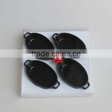 Set of 4 mini oval dinner set black color,ceramic small bakeware