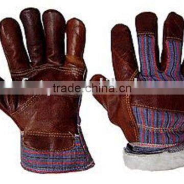 Mens black furniture hide Canadian pattern winter working gloves