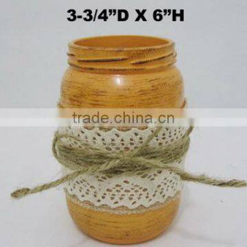 6"H Lace Ribbon Antique Paint Glass Bottle Decoration