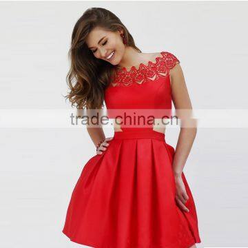 2016 Latest Cap Sleeves Two Piece Prom Dress Red Gowns Pictures For Women HSD9410