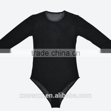 Long Sleeve Jumpsuit Lingerie Sexy Tank Top Women Tops Crop Top Embroidery Transparent T-shirt Undershirts Conjoined Underwear