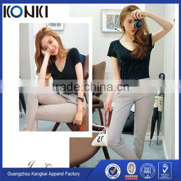 Lady's v Neck Curved Hem Cotton Tee Shirt Blue Color Customized Bulk Wholesale Printing Tee Shirt photo-4