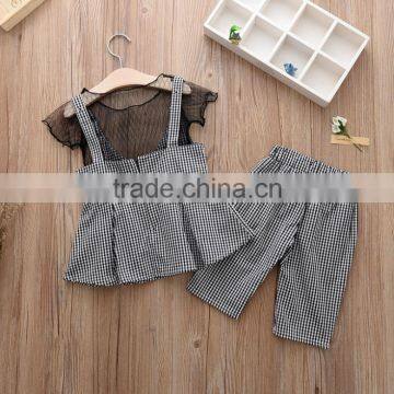 2017 Fashion Girls Small Checked Three-piece Set Clothing Summer Matching Clothing Sets photo-2