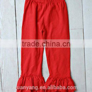 Plain Red Color Boutique Kids Fashion Pants Solid Christmas Two Ruffles Pants Girls Tight Icing Leggings photo-2