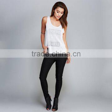 Fashion Lady Tops Simple Style White Stringer Vest Gym photo-3