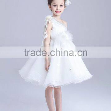 2017 Wholesale Children One Sleeve Shoulder Dress Flowers Slashes Dresses photo-5