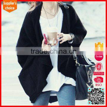 New fashion long sleeves best black cashmere shawl sweaters