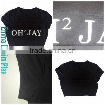 Fashion Customized Made Street Wear Super Short T Shirts Black for Sexy Girls photo-4