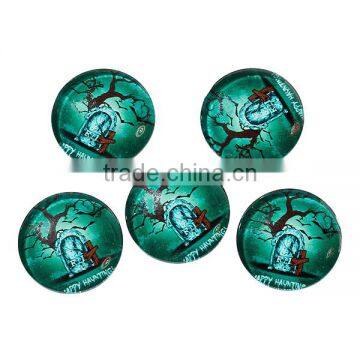 Glass Dome Seals Cabochons Round Flatback Dark green Halloween Grave Tree " HAPPY HAUNTING " Transparent 20mm Dia