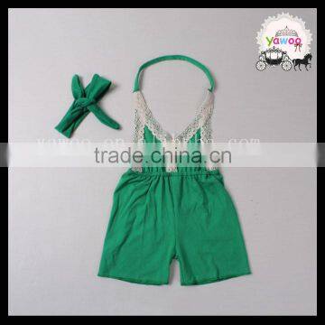 Yawoo 2017 solid green ruffle short baby rompers summer girl clothing casual kid cotton boutique clothes wholesale china