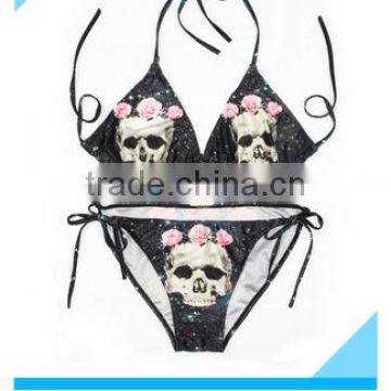 Fashion Rose Printing Halloween Brazilian Sexy Young Girl Fancy Bikini Set