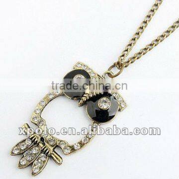 Personality Hollow Owl Necklace Inaly Rhinestone Pendant Necklace