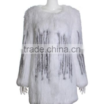 YR057 Super Quality Real Rabbit Knitted O-Neck Fur Garment Genuine Fur COAT