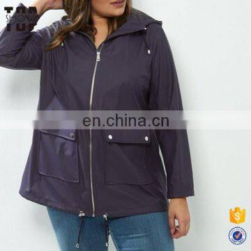 China plus size women coat with hooded design women's rain coat