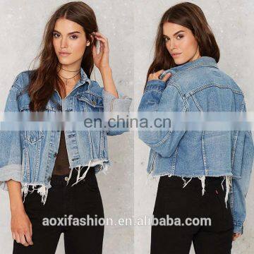 Clothing women OEM service long sleeve casual short ladies denim jacket