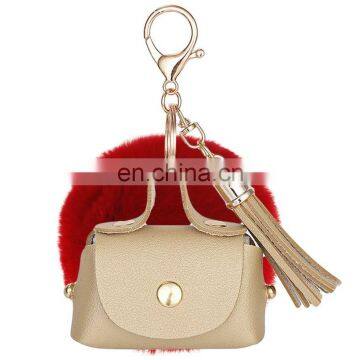 Pom Pom Tassel Mini pu Bag Keychain photo-4