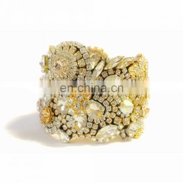 Aidocrystal Handmade New Designs Wholesale Vintage Gold Rhinestone Wedding Wide Bracelet