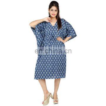 Indian 100%Cotton Knee Length Women's Wear Maxi Dress Kimono Sleeves Stylish Kaftan