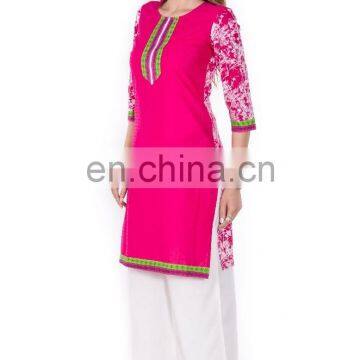 Wholesaler Indian Style Kurti Back Printed and Front Solid Border on Yoke & Bottom of Kurti photo-4