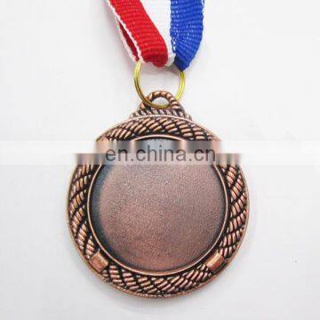 Metal Blank Sport Medal with Tricolor Ribbon